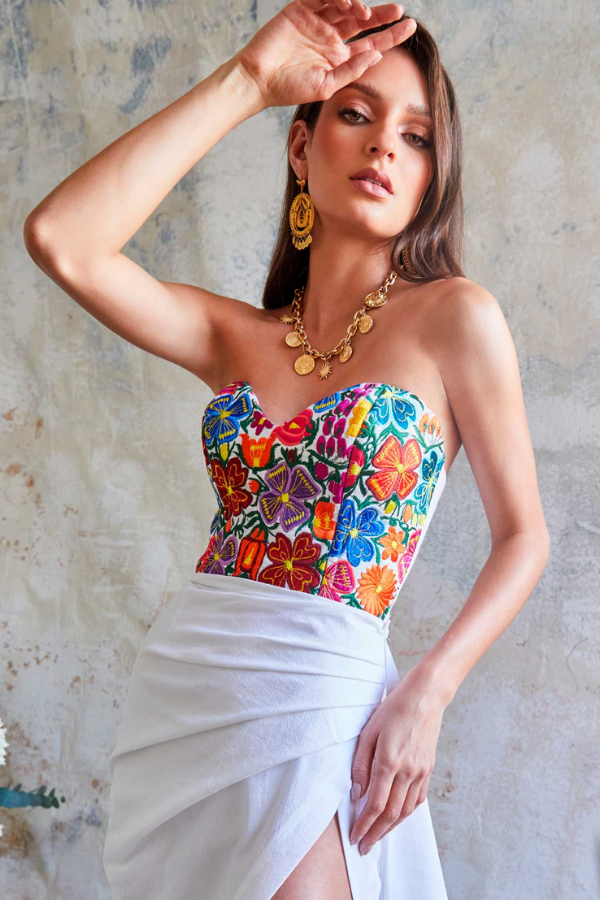 Pre-Order: Floral Oaxaca Strapless Dress