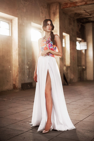 brown halter prom dress Ava Presley Beaded Halter Prom Dress 47161 Bright Royal/Multi / 18 main image 0