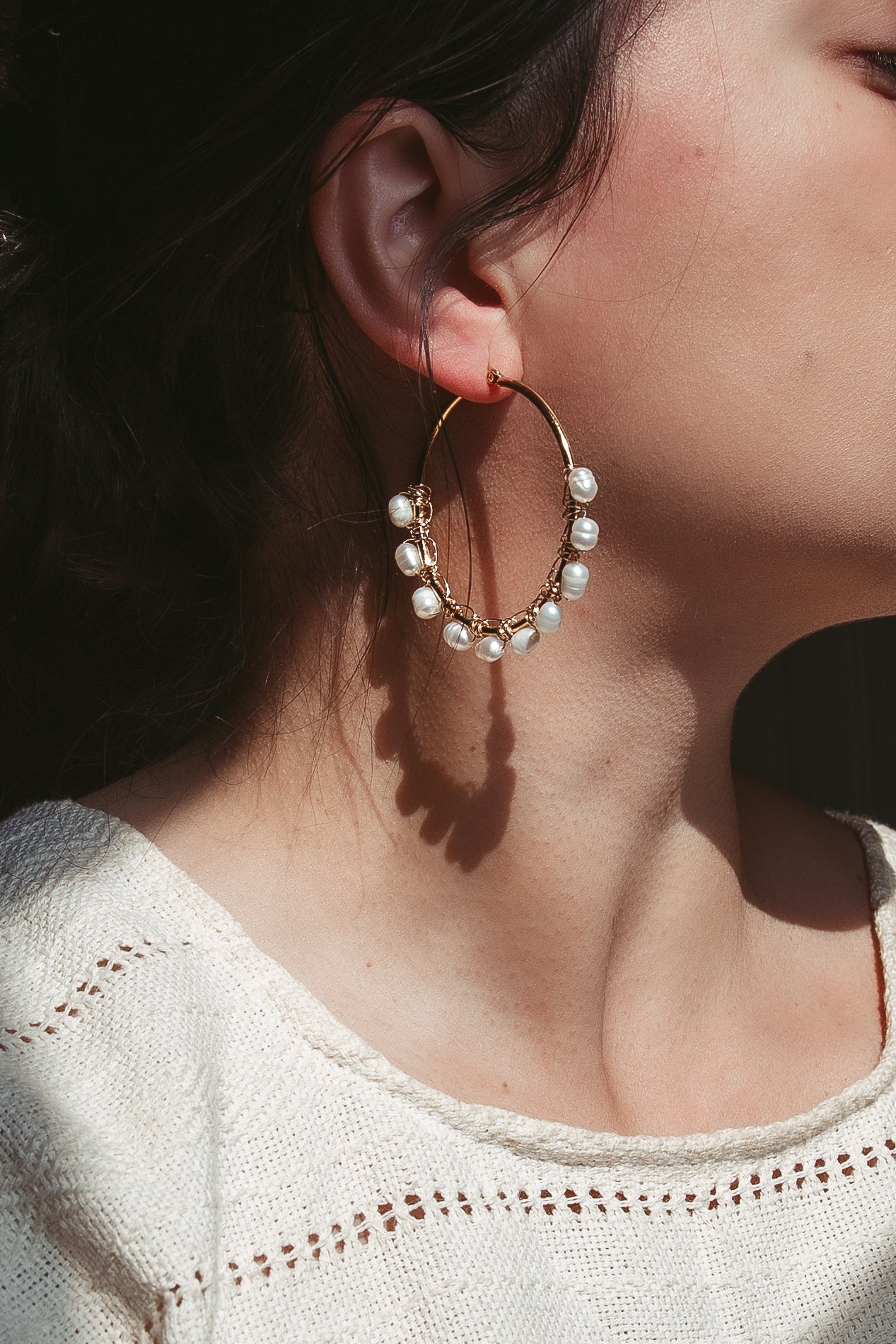 Pearl Hoop Earrings - Cadena Collective